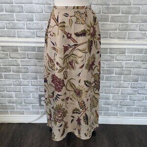 Vintage Karen Kane Fall Floral Linen Skirt Made in USA 6 Boho Coastal Grandma